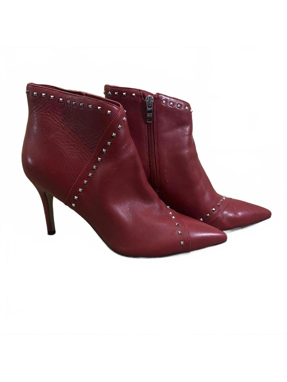 Marc Fisher Vintage Red Leather Ankle Booties with Silver Studs Size 8 M